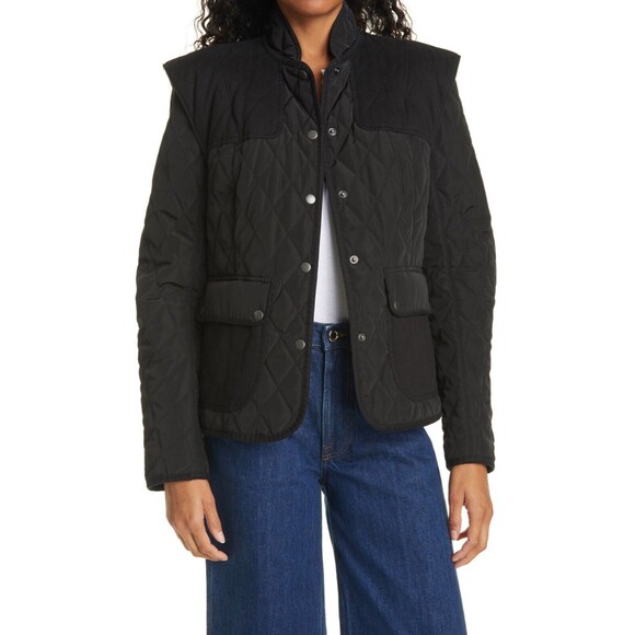 FRAME Women's Quilted Town Jacket Black size L Snap Front - Picture 1 of 10
